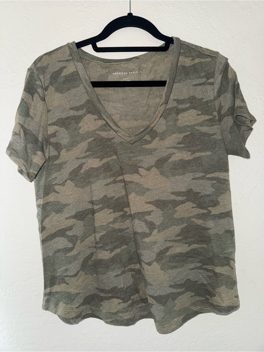 American Eagle Outfitters Women’s Camo V-Neck Tee - Olive Green